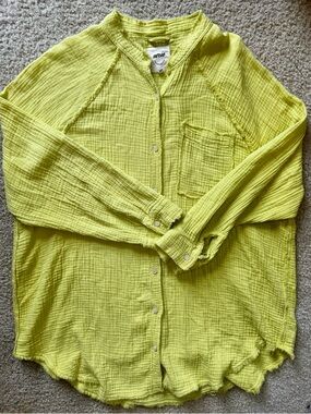 Aerie Gauze Button-Down Shirt in Bright Lime